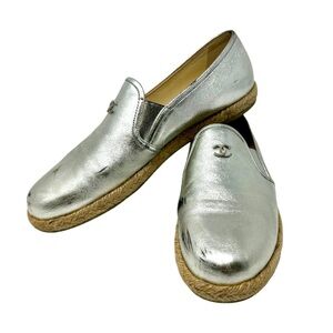 CHANEL Metallic Silver Loafers 11 woman’s